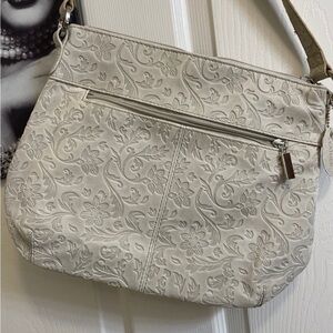 Leather Embossed Shoulder Bag Cream Color Leather